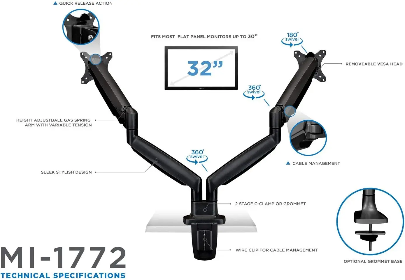 Dual Monitor Arm Mount | Desk  - Dual Monitor Stand recensione e prezzo